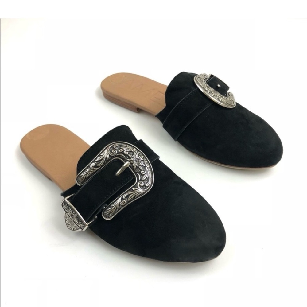 Free People Elegant Black Women's Mules with Silver Buckle